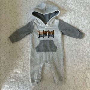 Timberland One Piece Hooded Infant 6-9M Coverall in Grey w/ Snap-Button Gusset
